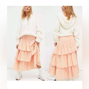 Free People Tiered Peach Midi Skirt - Women
